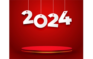 hanging-style-2024-lettering-red-background-with-3d-podium-platform-vector red