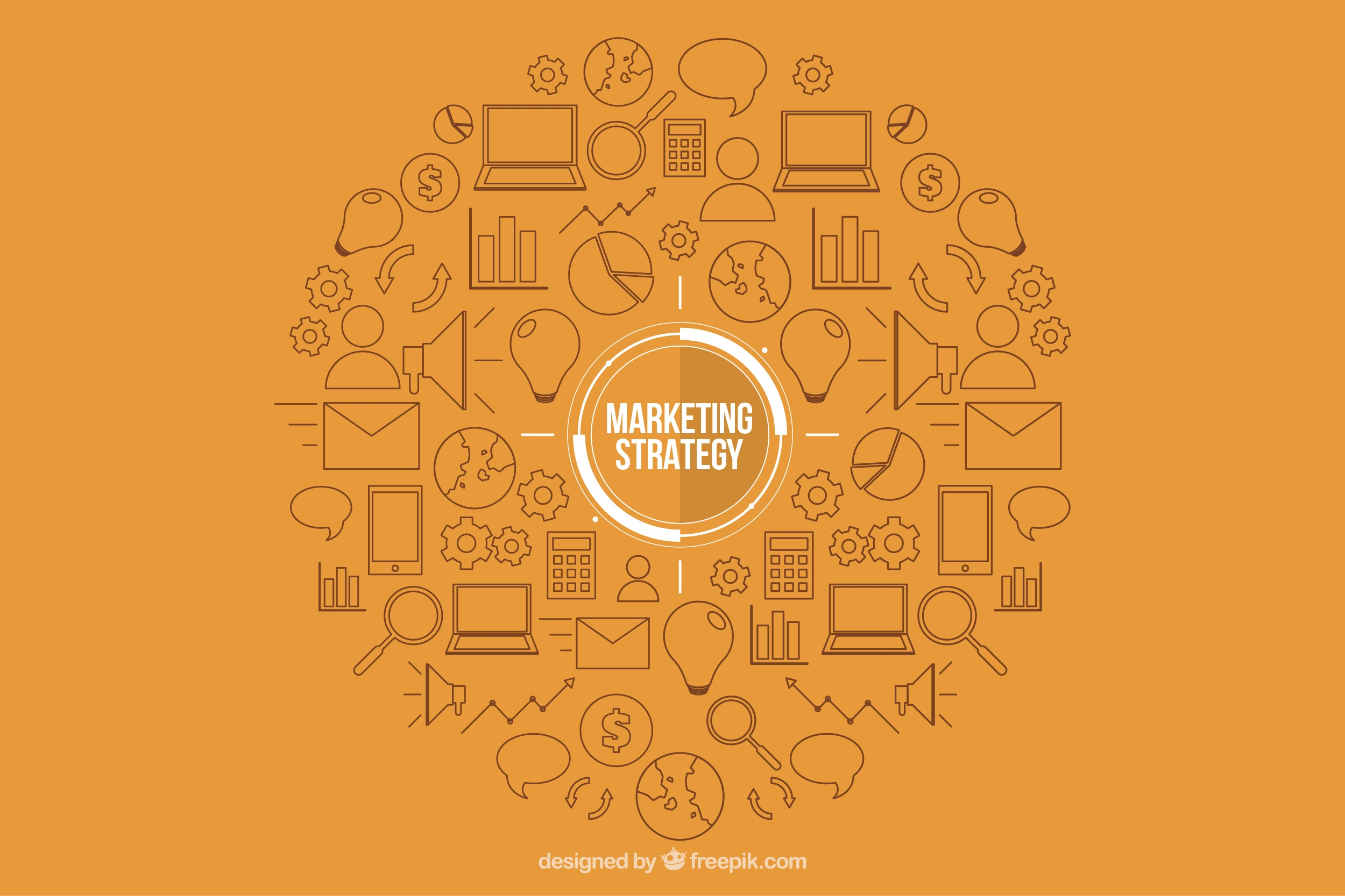 Orange background marketing icons