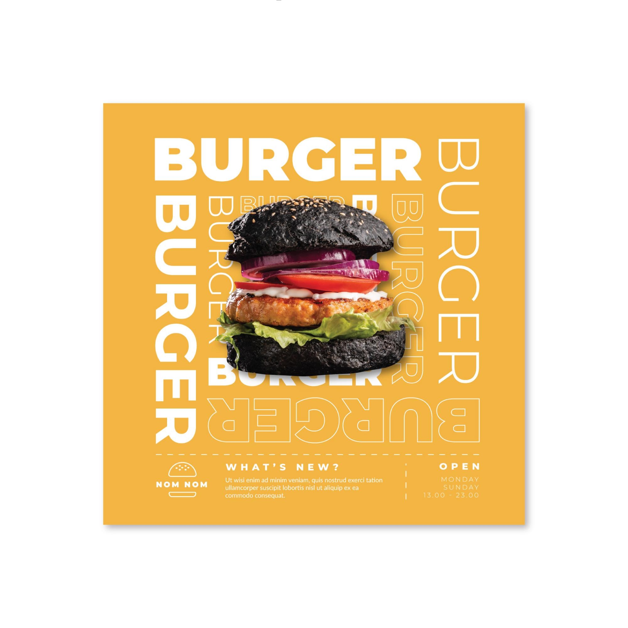 Burger social media post yellow color with pattern