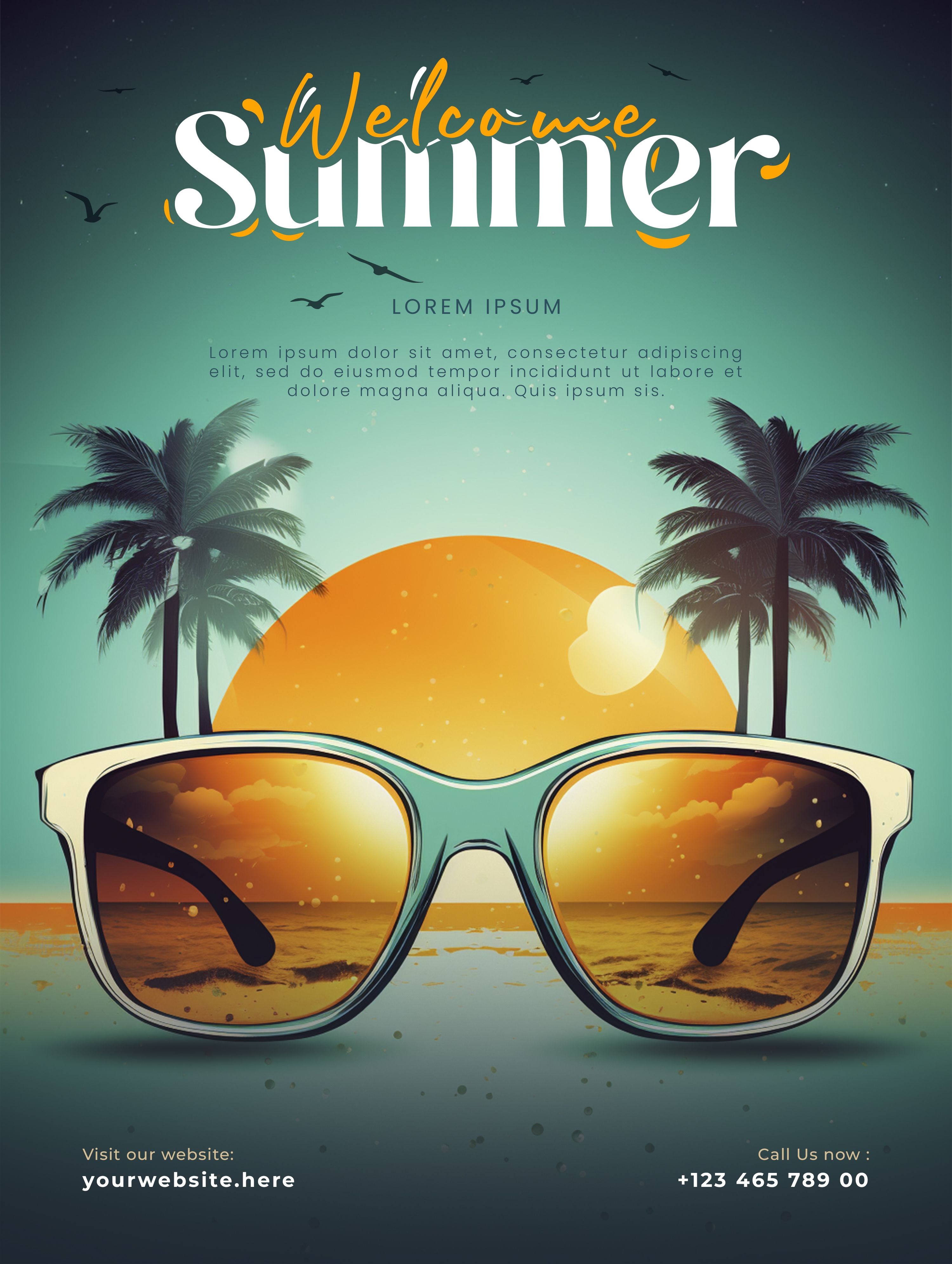 welcome summer sunglasses beach social media post template
