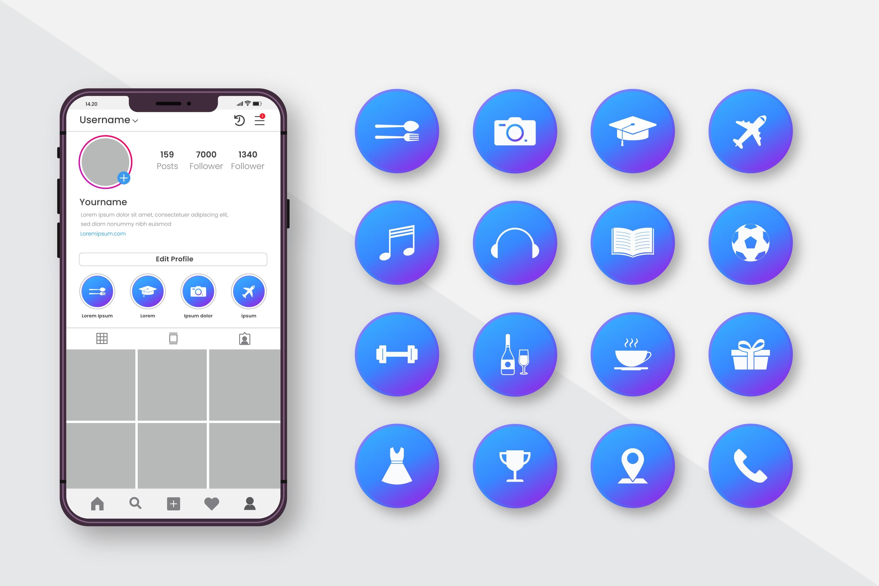 Gredient instagram highlights set