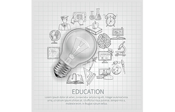education-concept-with-learning-sketch-icons-realistic-light-bulb lines