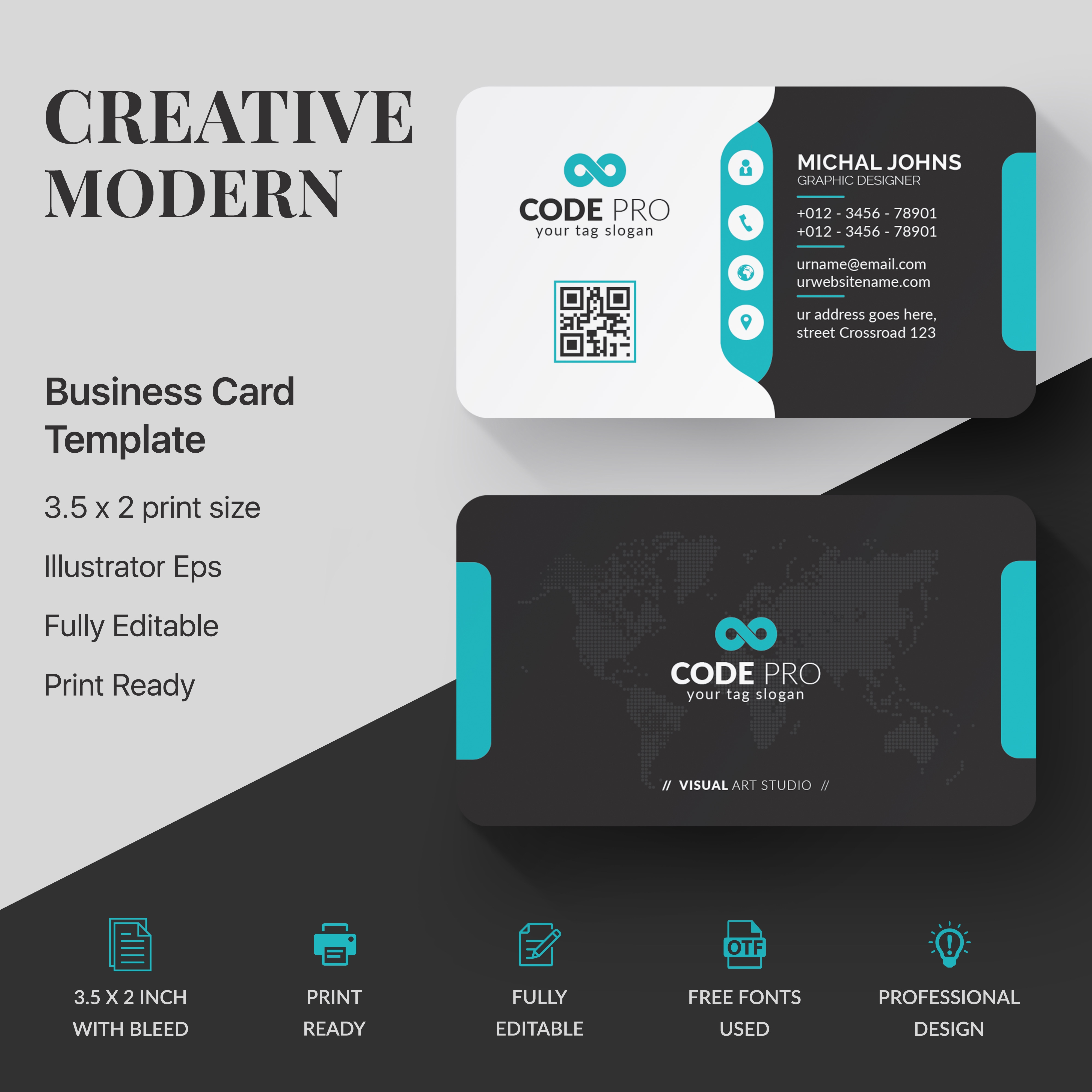 Flat modern business card design